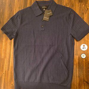 Club Monaco Polo Shirt Mens XS Navy Blue Textured Stitch Knit Sweater NWT